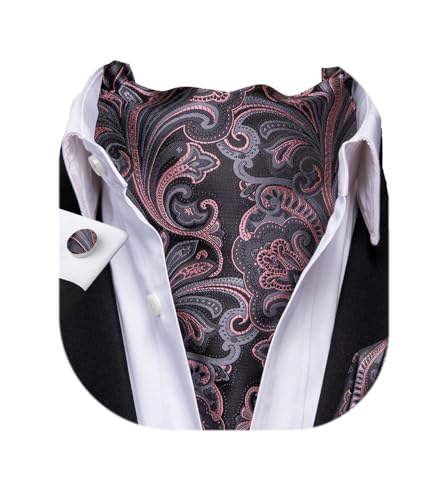 Image of Dubulle Paisley Floral Ascot for Men Self Tie Mens Cravat and Pocket Square Cufflinks Wedding