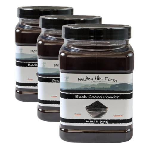Image of Black cocoa powder by Medley hills farm 1 Lb. in Reusable Container - Great Black cocoa powder for baking - Dutch Processed - Unsweetened (Pack of 3)