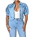 Produktbild TOMPPY Jeans Jacket Damen, Damen Puff Kurzarm Jeansjacke Mode Revers Knopfleiste Kurzer Jeansmantel Vintage Distressed Wash Faded Sommer Jean Shrug Jacke Tops Für Damen Mädchen,Hellblau,S