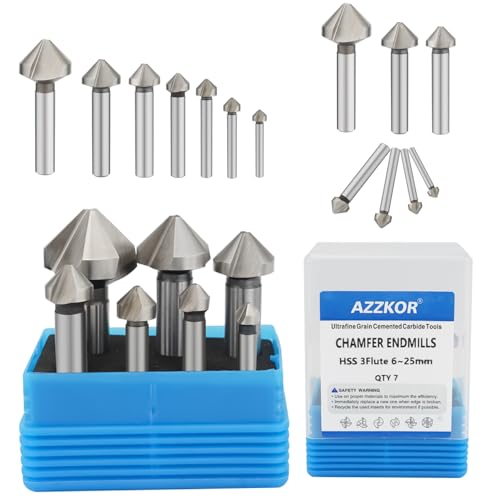 Image of Milling Cutter Chamfer Endmills Tool CNC Maching 3 Teeth 90 Degree Milling Reamer High Hardness Steel Metel Cutter HSS Set 7PCS