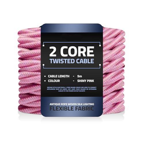 Image of 16.4ft 18 Cloth Covered Electrical Wire 5m Vintage Style 18-Gauge Twisted Braided Cord for Antique Lamps DIY Lighting Projects Chandeliers Home Decor (2 Core Twisted - Shiny Pink)