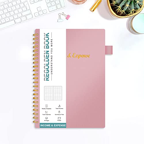 Income & Expense Tracker/Log Book, Accounting Bookkeeping Ledger Book For Small Business –Accounting Ledger Record Notebook With Pocket, Man & Women, 53Weeks(8.5"X5.5")，Pink #TOP6