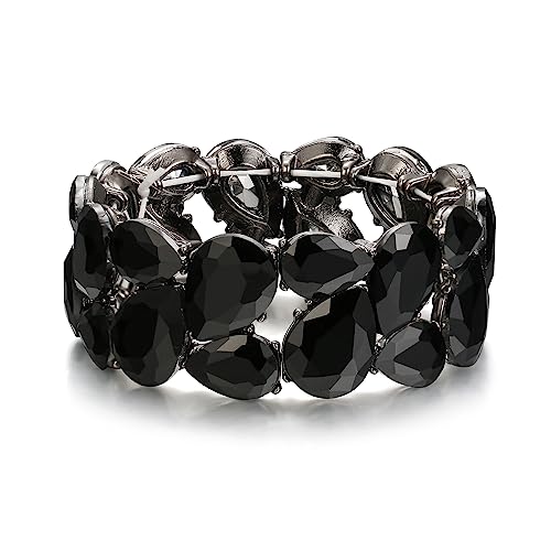 EVER FAITH Wedding Austrian Crystal Elastic Stretch Bangle Bracelet for Bride, Art Deco Elegant Taerdrop Vintage Party Wrist Jewelry for Woman