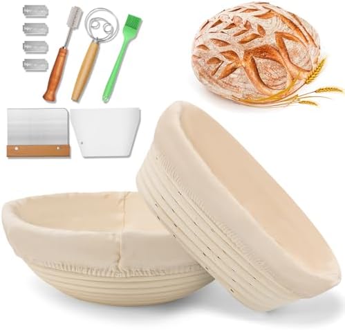 2pcs 5″ Banneton Proofing Basket Round Bread Brotform con forro de ratán natural ecológico para