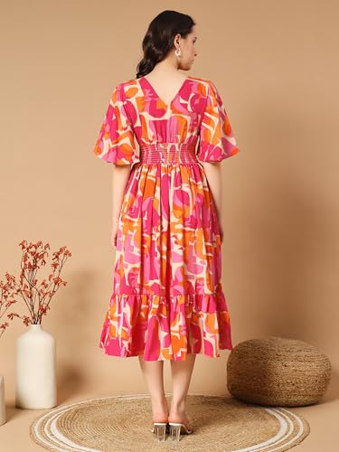 Image of ZWERLON | Beautiful Floral Pattern | Midi Length | Eye-Catching Design | Perfect for Casual |Flattering Fit and Soft | Comfortable Fabric