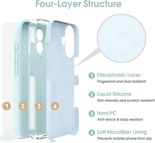 Image of mobistyle Designed for iPhone 16 | Soft Liquid Silicone Slim Protective | Phone Back Cover Case Microfiber Lining iPhone 16 case 6.1 inch (Aqua)