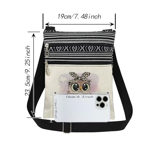 Stylish Owl with Leopard Headband Print Women Crossbody Bag Adjustable Men Shoulder Bag with Zipper Birthday Gift for Nature Lovers Travel Owl Print Purse2