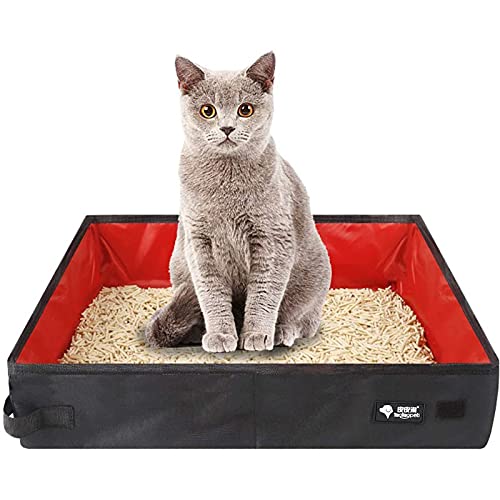 Litière Portable pour Chats,Bac à litière Pliable pour Chat,Boîte Portable étanche litière,Boîte à litière pour Animaux de Compagnie imperméable Pliable portatif pour Les Voyages de Camping(Rouge) Cover