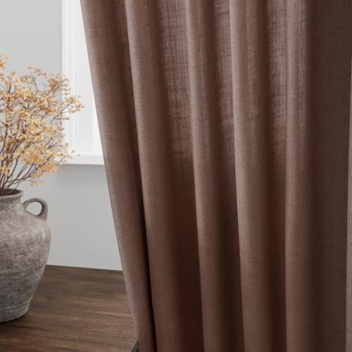 Image of Nanspring Extra Long Linen Curtains 108 Inch 9ft Back Tab Mocha Mousse