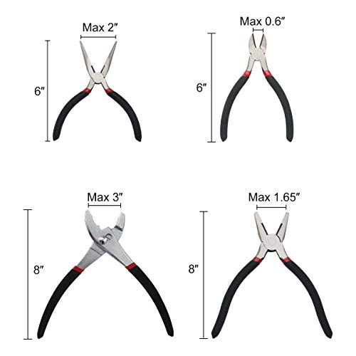 boeray 4pcs Pliers Set 6\" Long Nose Pliers 6\" Diagonal Pliers 8\" Slip Joint Pliers 8\" Linesman Pliers Home Maintenance Tool Kit for Home Repair and DIY