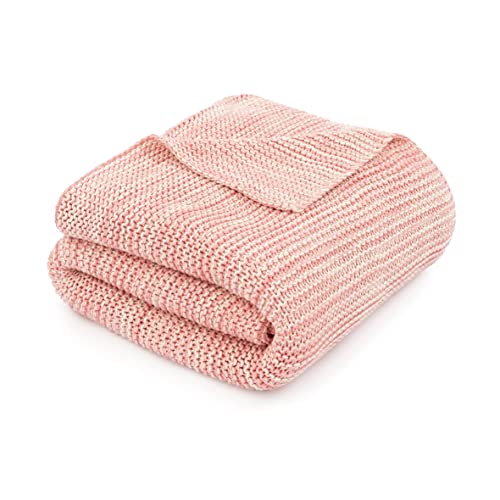 Saturday Park Pink Knitted Throw Blanket - Soft Couch, Bed Blanket - 100% Cotton - Warm And Cozy - Oeko-Tex Certified #TOP19