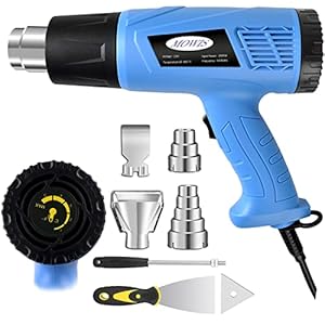 Mowis Heteluchtpistolen, 2000 W, professioneel heteluchtpistool, 60-650 °C, instelbare temperatuur met sproeiers, oververhittingsbeveiliging, voor krimpkous, embossing, gericht kleurverwijderen,