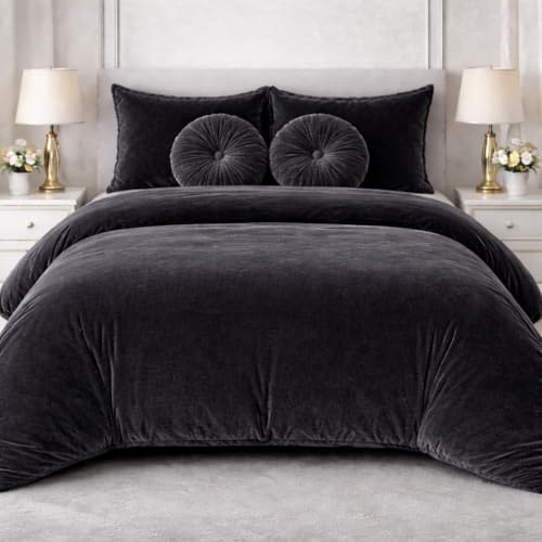 Image of Sands Luxurious 6Pc Bedding Set for Winter, 1 Double Duvet Cover,1 Double Bed bedsheet, 2 Pillow Covers, 2 Round Cushions, Ultra Soft Woollen Bedsheet Set- 90X100 inches (Dark Grey)