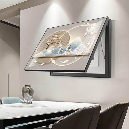 Breaker Box Cover Decorative, Electric Meter Fuse Box Cover, Modern Wall Art Painting, Crystal Ceramic Surface, Sliding or Flip-up Design, Widely Used(Beige 3,70 * 50cm/27.5 * 19.7in)