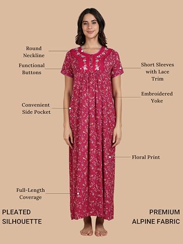 Image of 9shines Label Stylish Alpine Nighty Maxi for Women | Full Length Trendy Nightgown | Premium Nightdress | Nightwear | Embroidery Nighty with Pockets (2892)