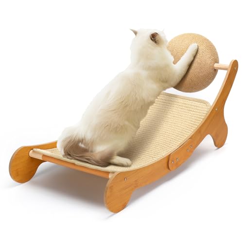 Outamateur Sisal Cat Scratcher Bed Cat Hammock Chair 3 in 1 Cats Scratcher Lounge Cats Mini Beach Chair with Toy Ball Pet Beds with Removable Sisal Pad for Indoor Small Animal Puppy Rabbit