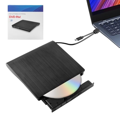 EukyPlace Laptop External Portable DVD Player, USB 3.0 and USB C Port DVD Player, Black CD Player Compatible with Laptops, Desktops, iMacs, MacBook Pro/Air, Windows 11/10/8/7/XP