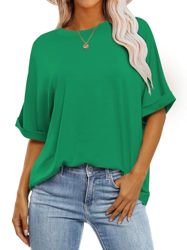 Cuptacc Camiseta Mujer Oversize Camiseta Mujer Tops Verano Elegante Escote Redondo Top Blusa Básica Camiseta