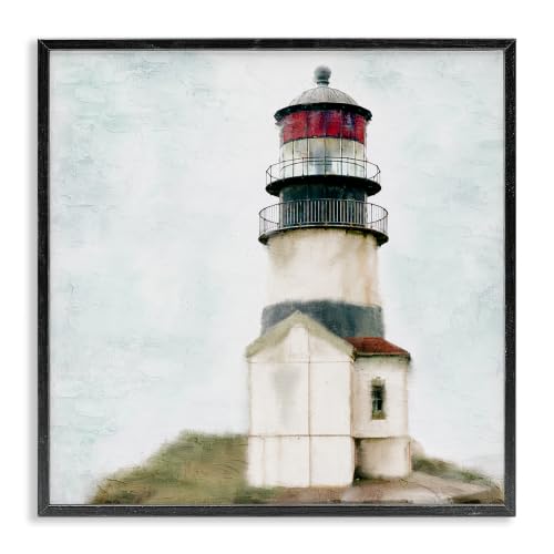 Lighthouse Ocean Beach Nautical Calm, 17 x 17 Inch Framed Giclée Print