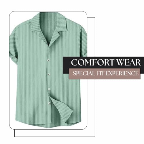 Image of MiraMichi Stylish Men's Regular Fit Half-Sleeve Corduroy Striped Casual Shirt - Perfect