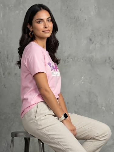 Image of Nobero Women's Graphic Printed T-Shirt | Regular Fit 180 GSM Cotton Tee for Women | Comfortable Round Neck Casual Wear