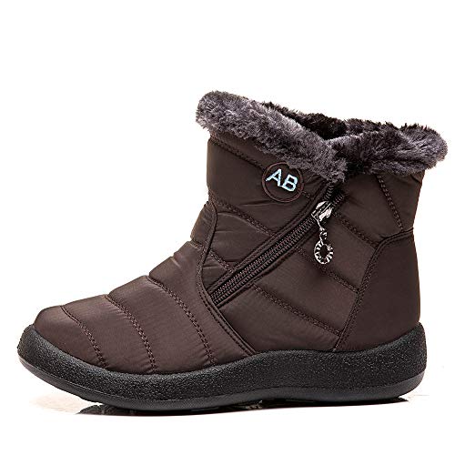 ZPLMIDE Botas de nieve impermeables de invierno para mujer, 35-43, zapatos de felpa con cremallera lateral, antideslizantes, cálidas, botines de talla grande (41, marrón) Cover