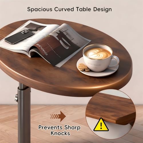 Image of TV Tray Table with Infinite Adjustable Height - C-Shaped Sofa End Side Table for Snack Laptop Desk Small Spaces (Brown)