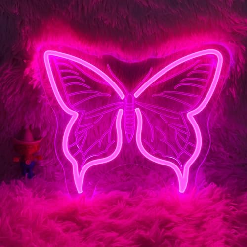 Butterfly Neon Sign 13.1''x13.0'' LED Neon Light for Bedroom, Livingroom, Kid Room Girls Room,Hanging or Mount on Wall?Neon Night Light with USD Dimmer Love Gift