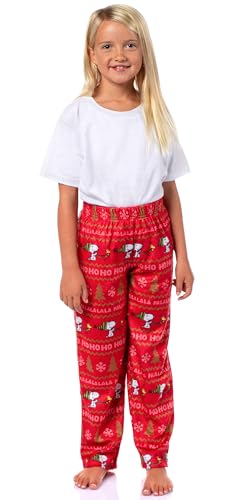 Peanuts Snoopy Girl's Christmas Sweater Sleep Tossed Print Pajama Pants For Kids
