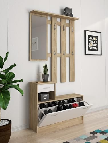 Dmora Mobile da Ingresso con Specchio e scarpiera, Entratina con