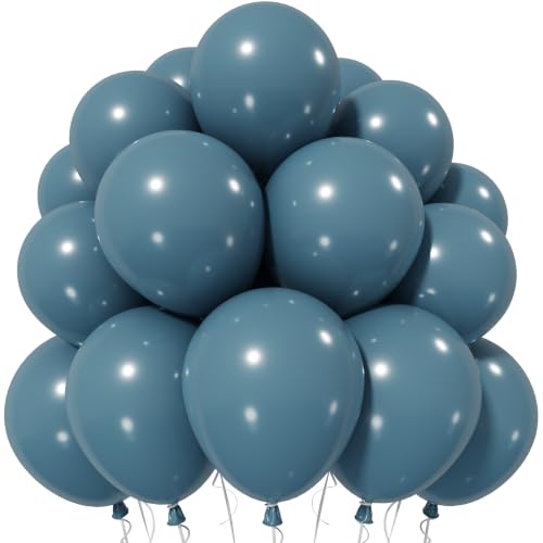 Image of Jobkoo Slate Blue Balloons 12 Inch, Dusty Dark Teal Blue Latex Balloon