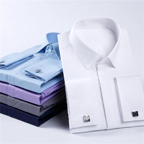 Men French Cuff Long Sleeve Tuxedo Dress Shirt Wedding Button Up Shirts with Cufflinks4