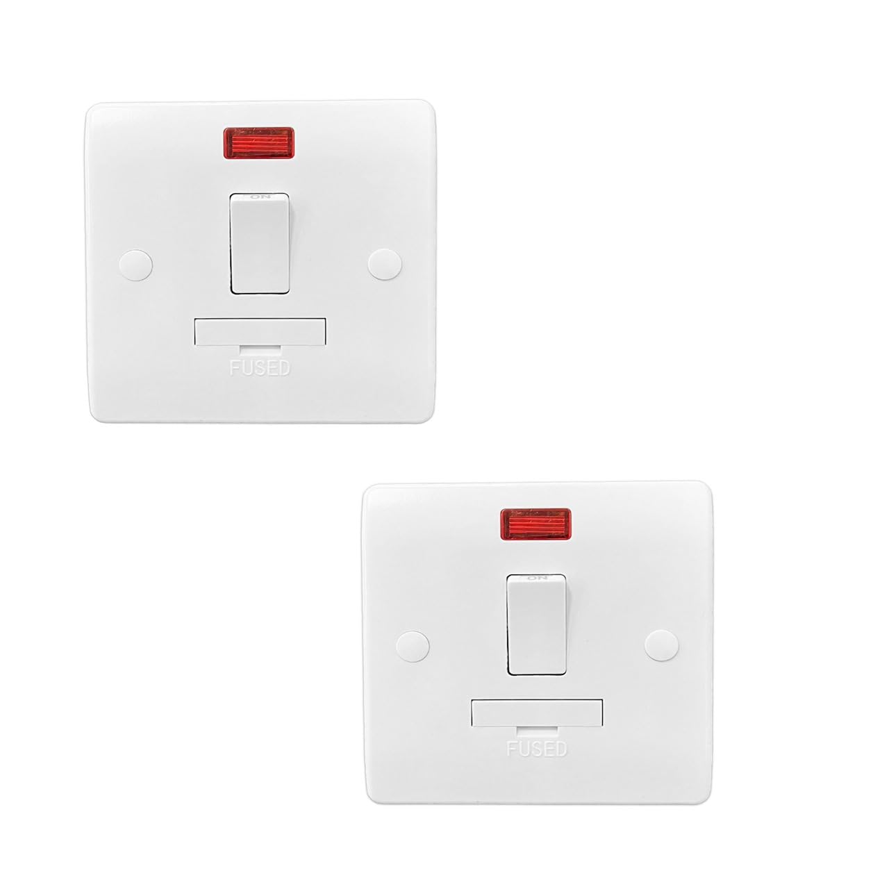 Brightex, Pack of 2 13A Fused Unit Double Pole Switch with Neon Indicator – Heavy-Duty Wall Mounted Switch – Easy Installation, White Finish