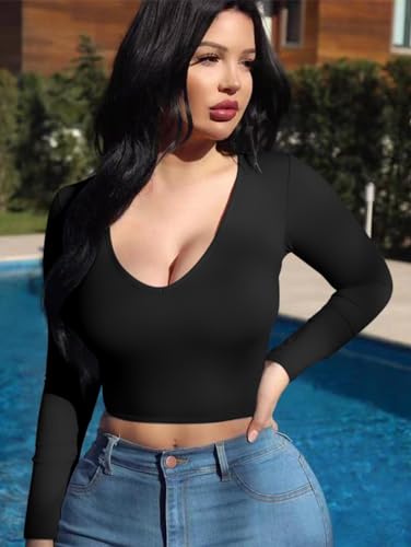 XXTAXN Women's Sexy Bodycon Basic Scoop Neck Long Sleeve Slim Solid Color Crop Top3