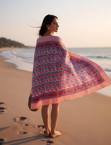 100% Cotton Swimsuit Coverup For Women Beach Cover Up Pareo 73x44- Hand Block Printed Sarong Wraps for Women4