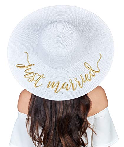 Womens Embroidered Straw Sun Hat Bridal Shower Favor