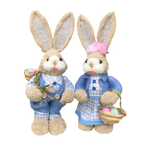 DOSERTY Juego de 2 esculturas de paja de animales de Pascua, modelos de animales rústicos, estatuas, ornamentación para decoración de primavera y vacaciones, adorno de paja