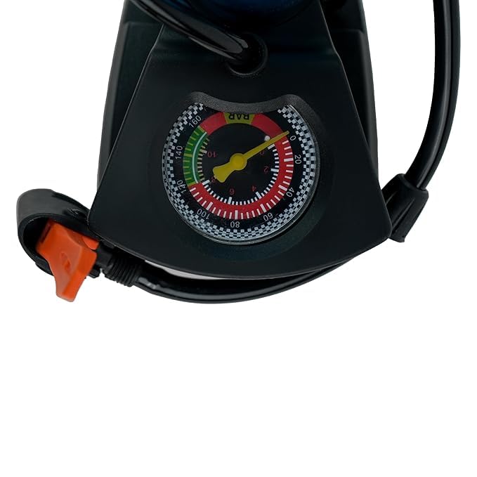 SQUADO Pompa Bicicletta Portatile con Manometro – Mini Pompa da Pavimento a Pedale per Bici MTB City Bike – Pompa Aria per Pallone Calcio Basket