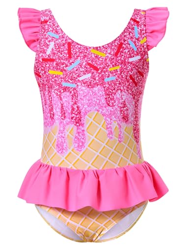 Image of Toddler Girls One Piece Ruffle Swimsuit Mermaid Bathing Suit 2-7Y | UPF 50+ quick-dry girls swimsuit,Cute flutter sleeves and ruffled hem,Mermaid Swimwear for pool,party,beach vacation.