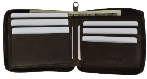 MARSHAL Genuine Leather Men's Zipper Zip-Around Organizer Bifold Wallet Black Brown Tan!2