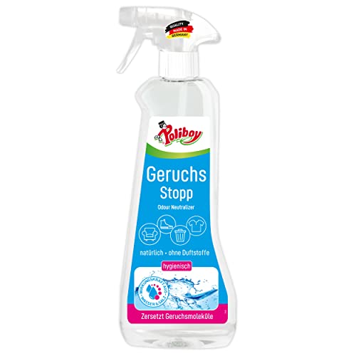 POLIBOY Geruchsstopp - Geruchsentferner gegen organische Gerüche - Duftstofffreier Geruchsneutralisierer - 1x 500 ml - Mit Produktprobe - Made in Germany