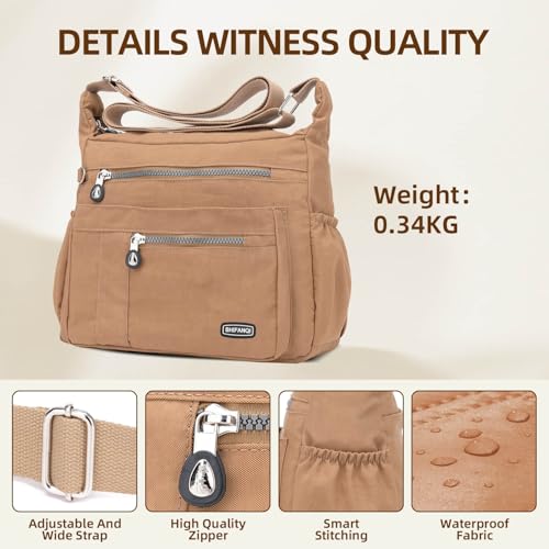Image of Crossbody Bag for Women, Multi Pockets Waterproof Nylon Shoulder Handbag, Lightweight Crossbody Purse for Ladies