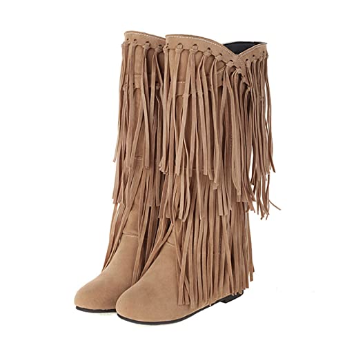 Bottines mi-mollet à franges pour femme beige taille 40 - 7