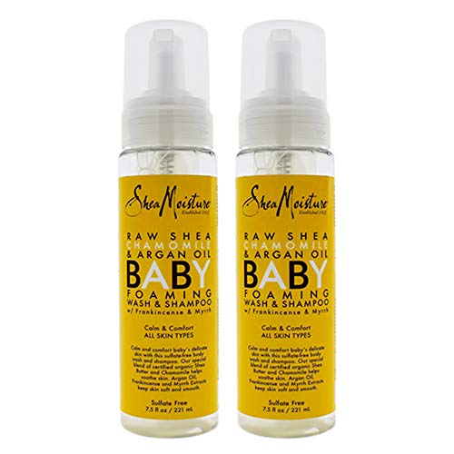 Shea Moisture Baby - Foaming Wash & Shampoo - Sulfate Free - Raw Shea, Chamomile, & Argan Oil - Net Wt. 7.5 FL OZ (221 mL) Per Bottle - Pack of 2 Bottles