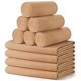 Buryeah 10 Pcs Fleece Blanket Bulk Soft Warm Fleece Blankets Cozy Lightweight Throw Blankets Plush Pet Throw Blanket for Home Bed Sofa Office Wedding Gifts Travel(50' x 60',Khaki)