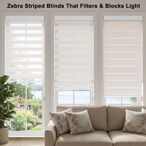 Image of Story@Home Zebra Window Blinds W 4 ft x H 7 ft | Dual Layer Roller Shades for Day and Night Privacy, Light Filtering Sheer Blinds for Home and Office, Modern Window Treatments - White