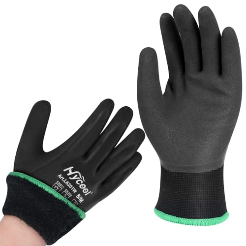 DS Safety Arbeitshandschuhe Winter Wasserdicht Thermo Warme Winterhandschuh Montagehandschuhe Grip Winterarbeitshandschuhe Arbeit Doppelbeschichte Nylon Isolierte Handschuhe Schwarz (1, S)