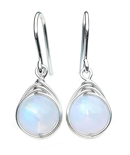 Sdouefos Natural Moonstone 925 Sterling Silver Drop Dangle Earrings Dangle Hoop Earrings Moonstone Lapis Copper Turquoise Rose Quartz Onyx Earrings Dangle Style Sterling Silver for Women