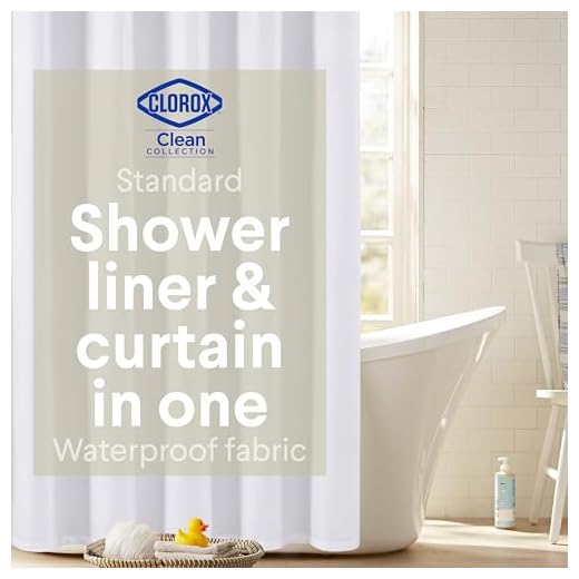 CLOROX 2-in-1 Bathroom Shower Curtain Liner, Durable Fabric, Weighted Magnets for Bath Water Control, Washable Premium Quality, Modern - 72" x 72" White