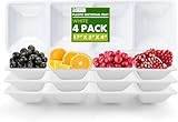 Party Bargains Sectional Rectangle Plastic Serving Tray | Excellent for Weddings, Buffets, Dinner, and Birthday Parties | 5 x 16 Inches | White (4 Pk)